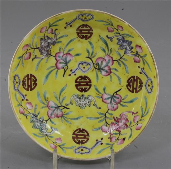 A Chinese yellow ground saucer dish, Guangxu mark and of the period (1875-1908), 15cm